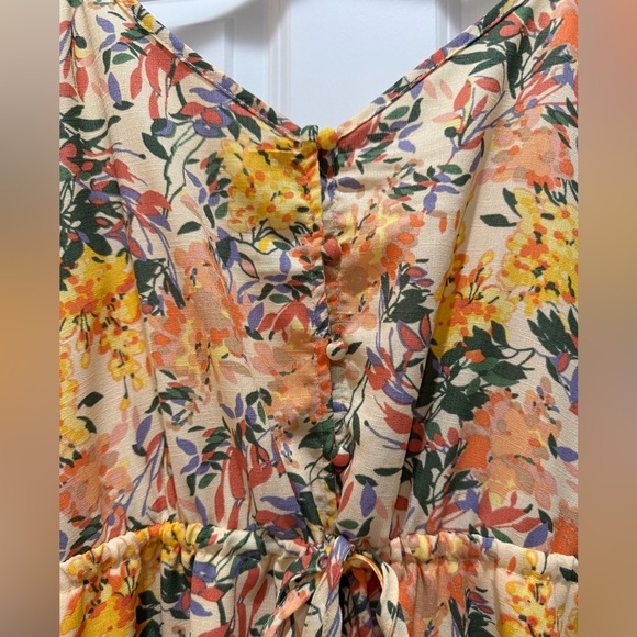 Ophelia Roe Drawstring Waist Smocked back Sundress Flounced Yellow Floral Sz XL - Picture 8 of 13